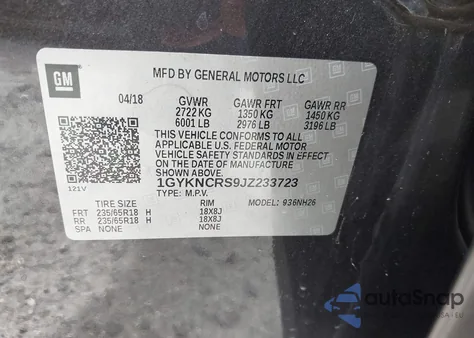 2018 Cadillac Xt5 Luxury из США, поврежденный, VIN 1GYKNCRS9JZ233723